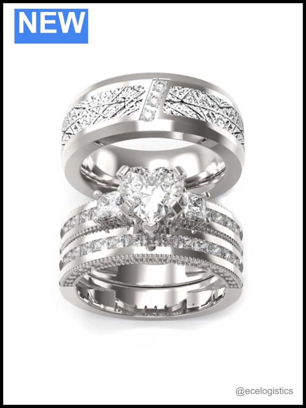 Couple Ring Bridal Set His & Hers 10k Yellow Gold Filled CZ Women's Band